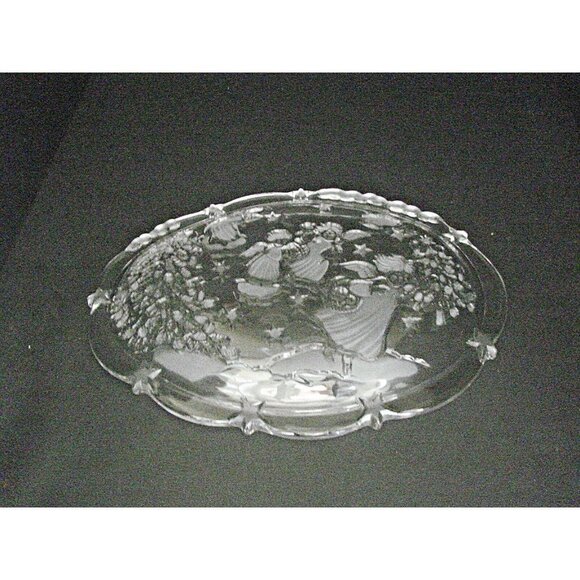 Mikasa Crystal Angel Plate Serving Dish Holidays Stars Trees 8" Retired Pattern - Picture 10 of 11